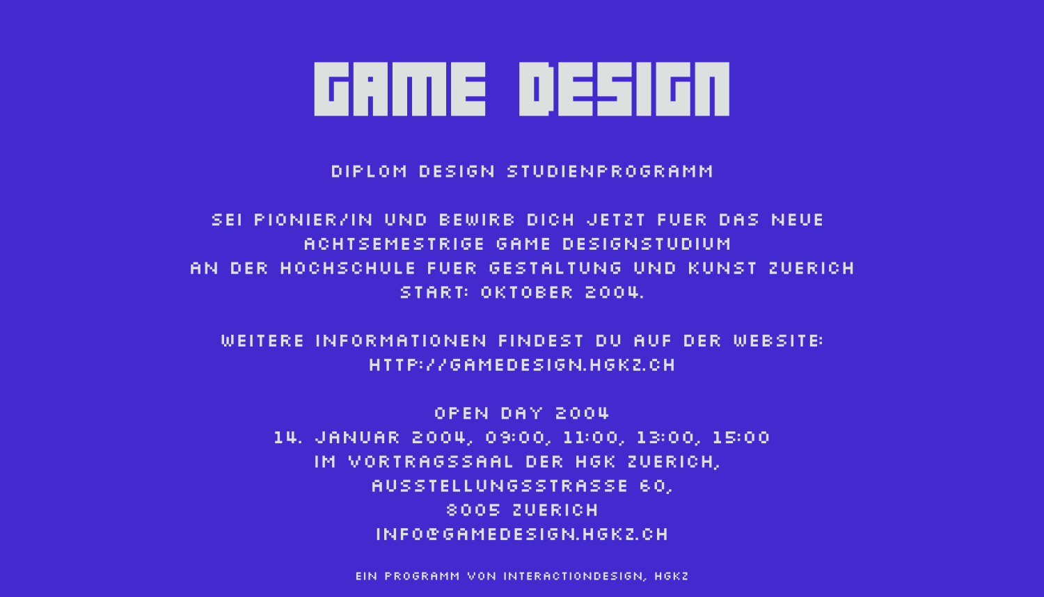 Flyer für Game Design | HGK Zürich, 2004