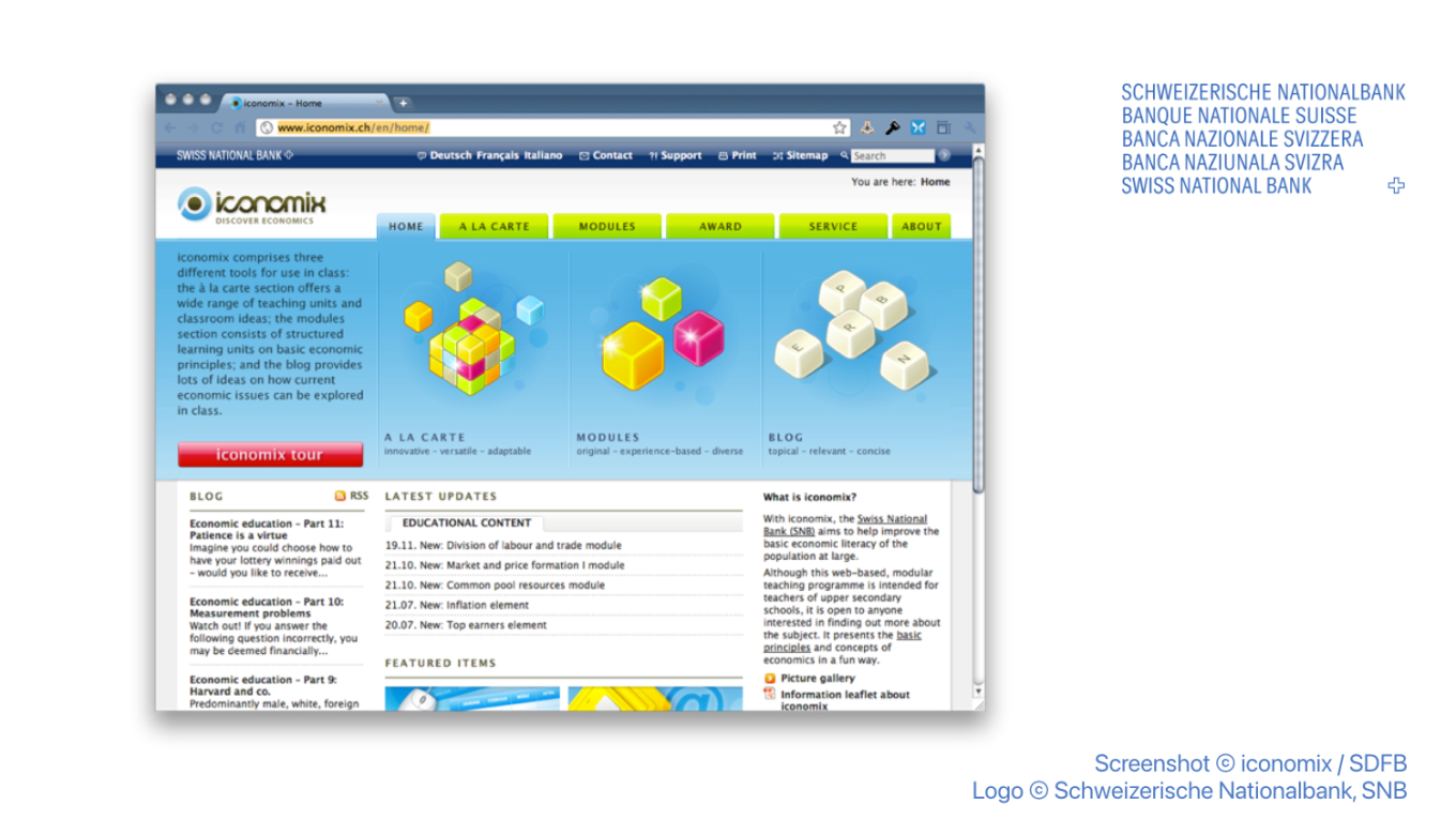 Screenshot © iconomix / SDFB | Logo © Schweizerische Nationalbank, SNB